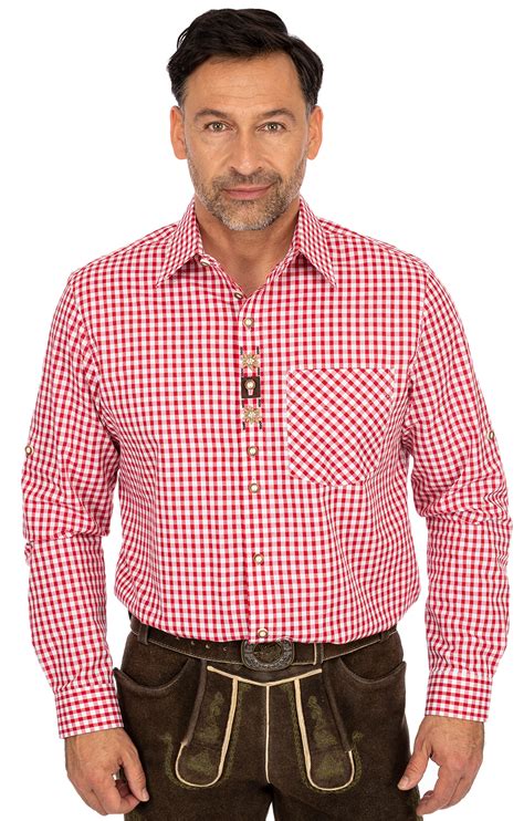 Os Trachten German Traditional Shirt Freising Red Regular Fit Bestellen