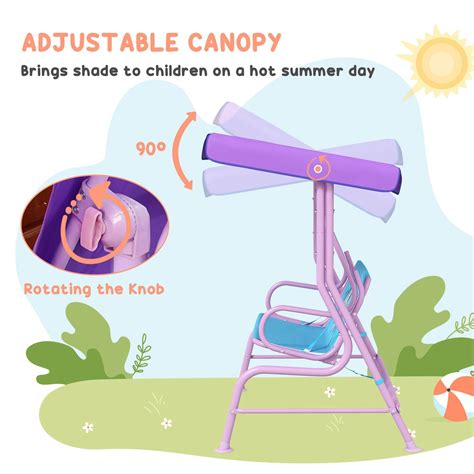 Outsunny 2 Seater Kids Garden Swing Fairy Themed Kids Swing Chair With