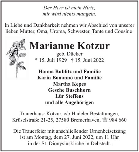 Marianne Kotzur Gedenken Nordsee Zeitung