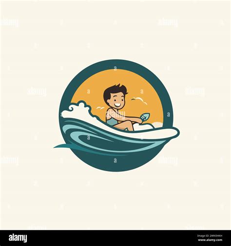 Surfing Logo Design Surfer On The Waves Vector Illustration Stock