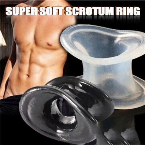 Men Male Scrotum Testicle Squeeze Rings Cage Soft Stretcher Enhancer