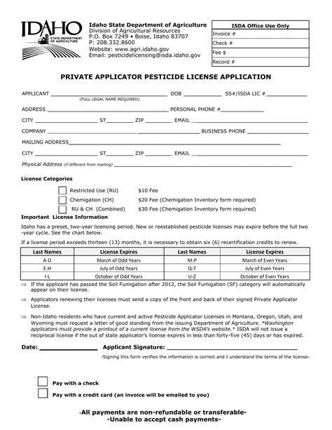 Idaho Private Applicator Pesticide License Application Fill Out Sign