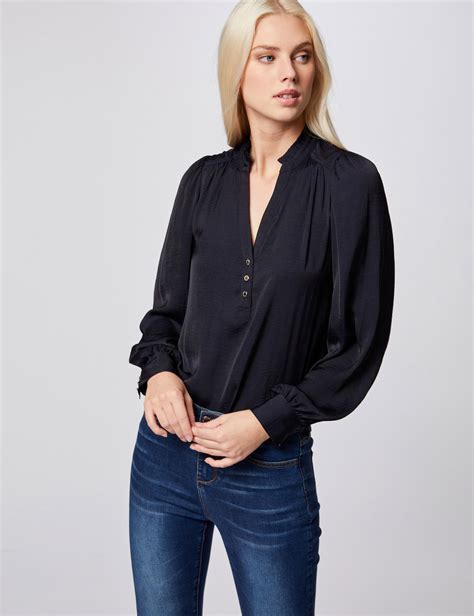 Blouse Manches Longues Bouffantes Marine Femme Morgan