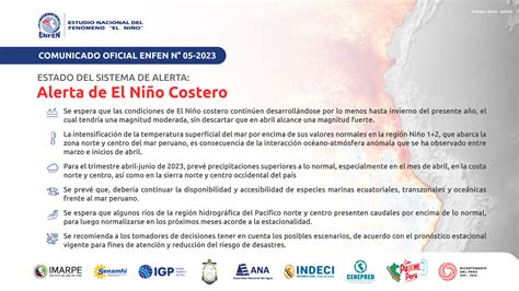 Comunicado Oficial Enfen N Estado Del Sistema De Alerta