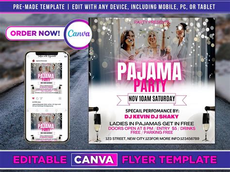 Pajama Party Flyer Canva Template For Diy Social Media Marketing Etsy