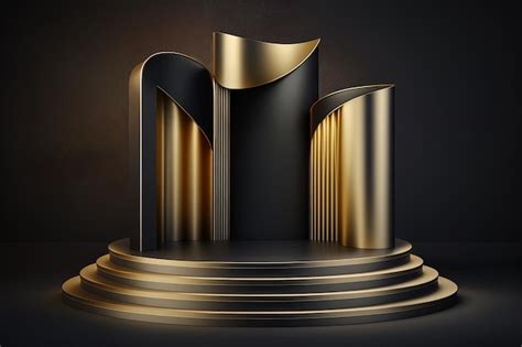 Realistic D Cylinder With A Luxury And Golden Podium For Product