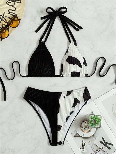 Color Block Halter Bikini Swimsuit Shein Usa
