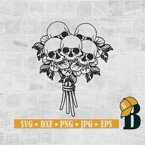 Skull Flowers Svg Png Skull Bouquet Svg Bouquet Of Skulls Svg Dead