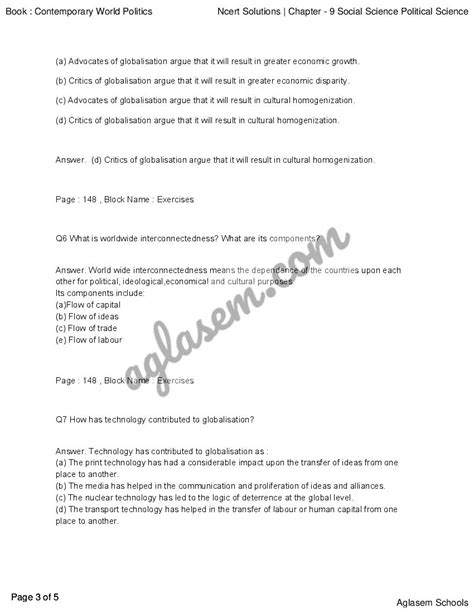 Ncert Solutions For Class Political Science Chapter Globalisation