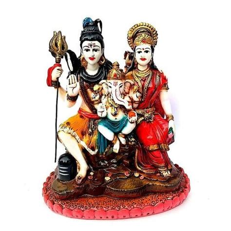 Multicolor Hindu Painted Marble Shiv Parivar Statue For Worship Size