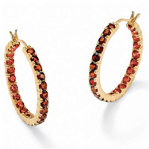 624 Tcw Genuine Round Garnet Inside Out Hoop Earrings In 18k Gold Over