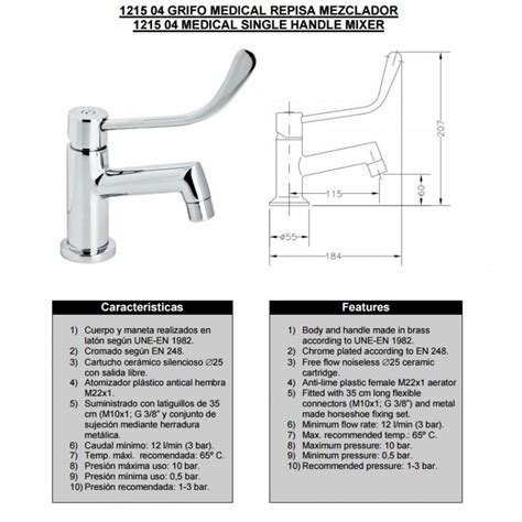 Monomando Mezclador Sobre Repisa Medical Con Maneta Ref Marca