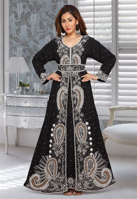 Buy Black Faux Georgette Embroidered Readymade Kaftan 194951 Online At