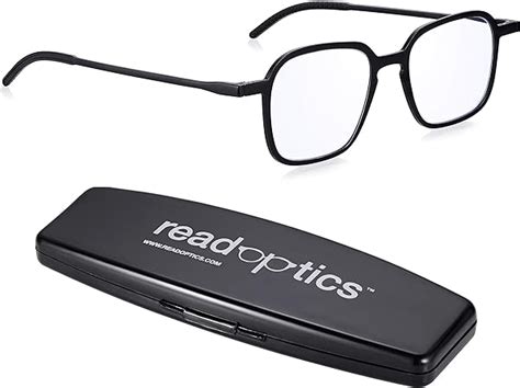 Ultra Thin Reading Glasses 25 Read Optics Square Frame Blue Blocking Uv Reader In Hard Case