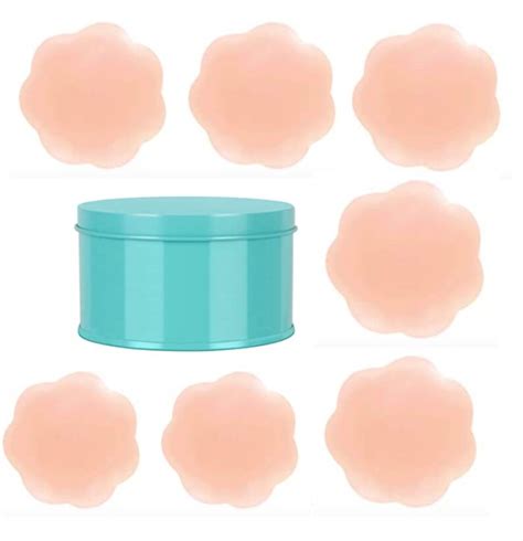 Nipple Covers For Women 10 Pieces Flower Reusable Adhesive Silicone Pasties With Travel Box Nude
