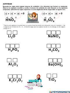 Números de Oxidación Idioma español o castellano Curso nivel