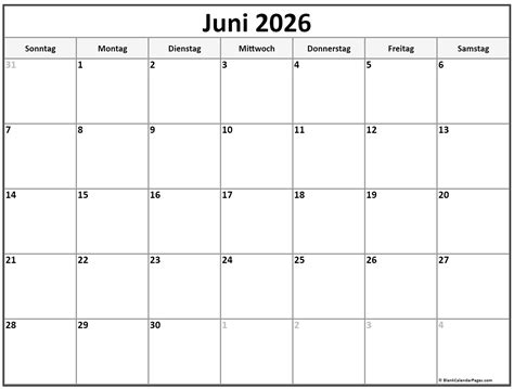 juni  kalender auf deutsch kalender