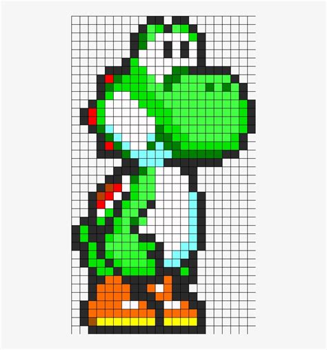 Green Yoshi Ds Perler Bead Pattern Bead Sprite Pixel Art Yoshi Orange Png Image