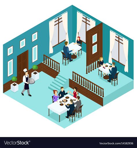 Isometric Restaurant Dining Room Concept Vector Image