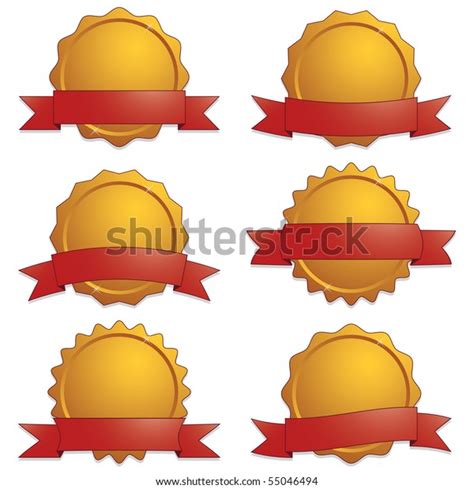 Gold Seals Red Ribbon Banners Isolated Stock Vector Royalty Free