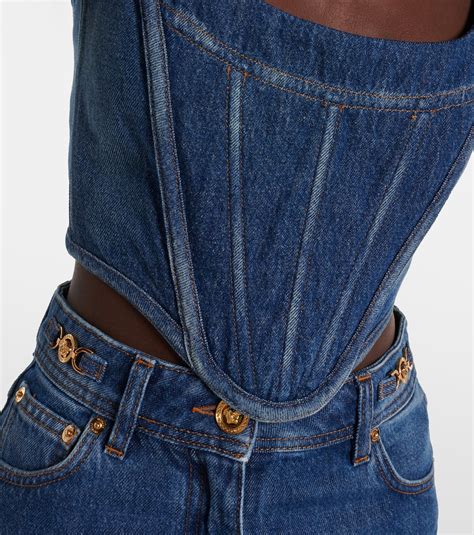 Medusa 95 Denim Bustier In Blue Versace Mytheresa
