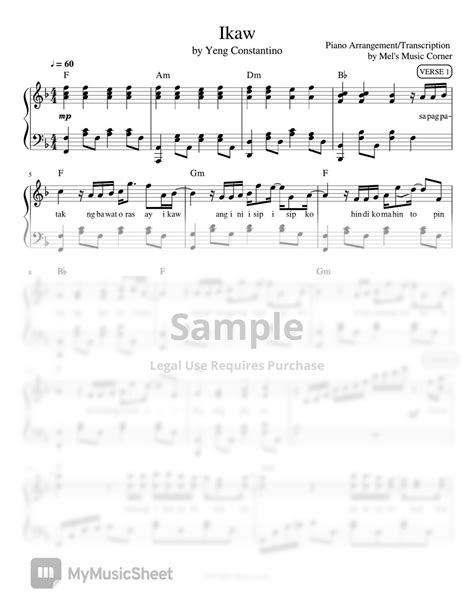 Yeng Constantino Ikaw Piano Sheet Music Sheets By Mels Music Corner