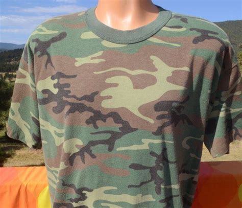 80s Vintage T Shirt Camouflage Woodland Camo Plain Green Army Etsy