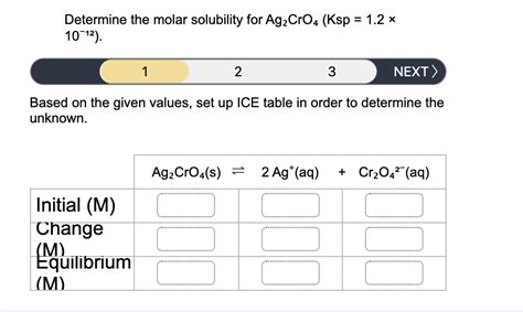 Solved Determine The Molar Solubility For Ag2cro4 Ksp 1 2