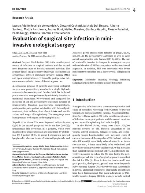 Pdf Evaluation Of Surgical Site Infection In Mini Invasive Urological