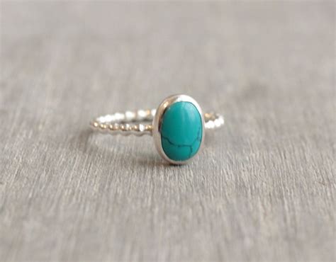 Sterling Silver Turquoise Ring Genuine Turquoise Ring Oval Etsy