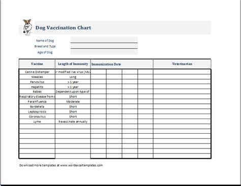 Printable Pet Health Record Template Excel Printable Word Searches