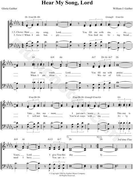 Bill & Gloria Gaither "Hear My Song, Lord" Sheet Music in Db Major - Download & Print