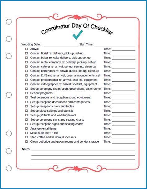 √ Free Printable Wedding Coordinator Checklist Template Checklist