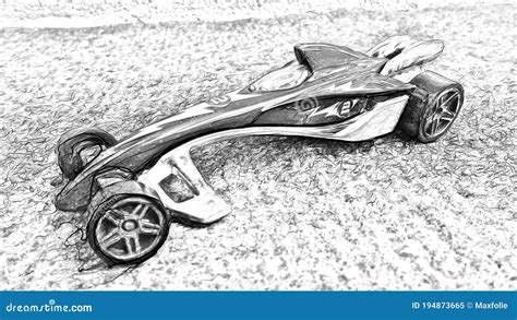 Black and White Drawing Style Representing a Dragster Racing Car ...