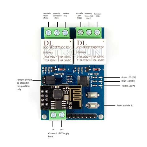 Buy 12V 2 Channel WiFi Relay Module - KTRON India