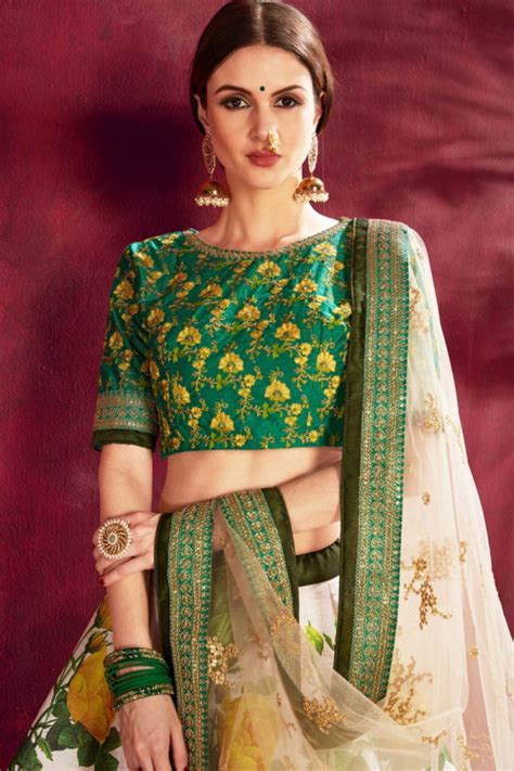 Buy Banglori Silk Lehenga With Dark Green Banglori Silk Choli Online