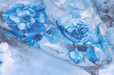 100 Pure Silk Blue Chiffon Fabric With Large Floral Print For Etsy