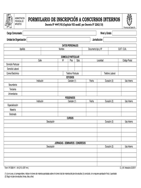 Formulario De Inscripci N A Concursos Internos Gobierno De Santa Fe