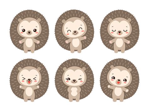 Cute Hedgehog Emoji Icon Set Stock Illustration - Download Image Now ...