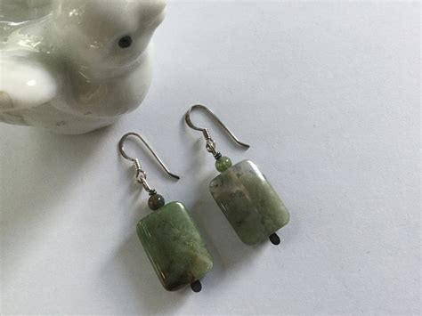 Moss Agate Sterling Earrings Pierced Dangling 925 Semi Etsy