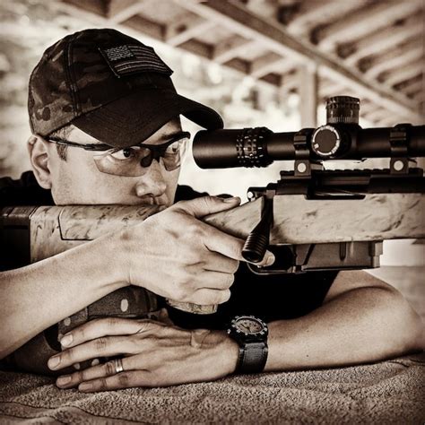 Premium Photo Close Up Of Sniper Looking Through Scope