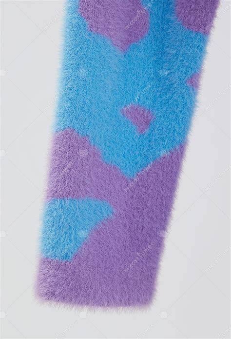 Women Blue Purple Pattern Fluffy Bodycon Romper Sexy Lingerie Cow Print Furry Hooded Bodysuit