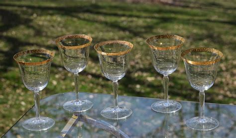 Vintage Gold Rimmed Wine Glasses, Set of 5, Gold Rimmed Wine ~ Cocktail ...