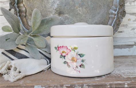 Antique Butter Crock White Ironstone Stoneware Bowl Farmhouse Decor