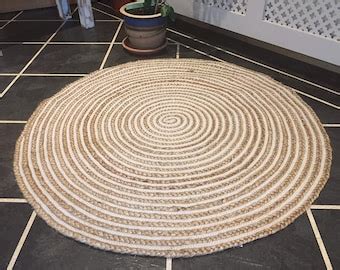 Cotton Jute Round Rugs With White Doori Indian Handmade Purely Yoga