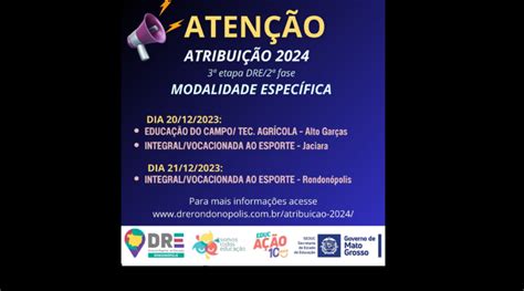 Atribuição 2024 DRE Diretoria Regional de Educação de Rondonópolis