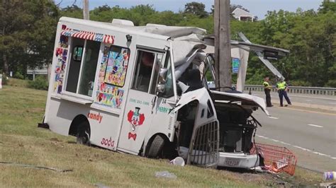 Ice cream truck crashes into Bourne utility pole