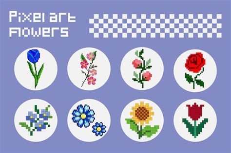 Premium Vector Pixel Art Flowers