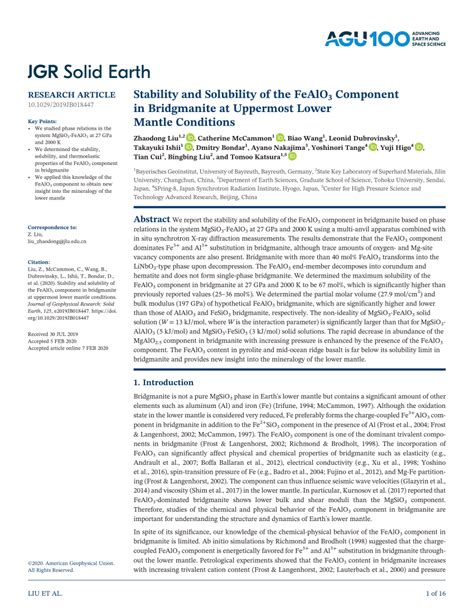 PDF Stability And Solubility Of The FeAlO3 Component In Bridgmanite