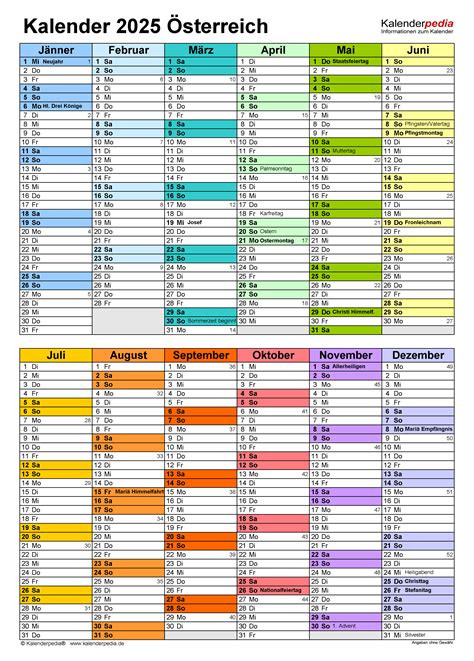 Kalender 2025 Österreich für Word zum Ausdrucken
